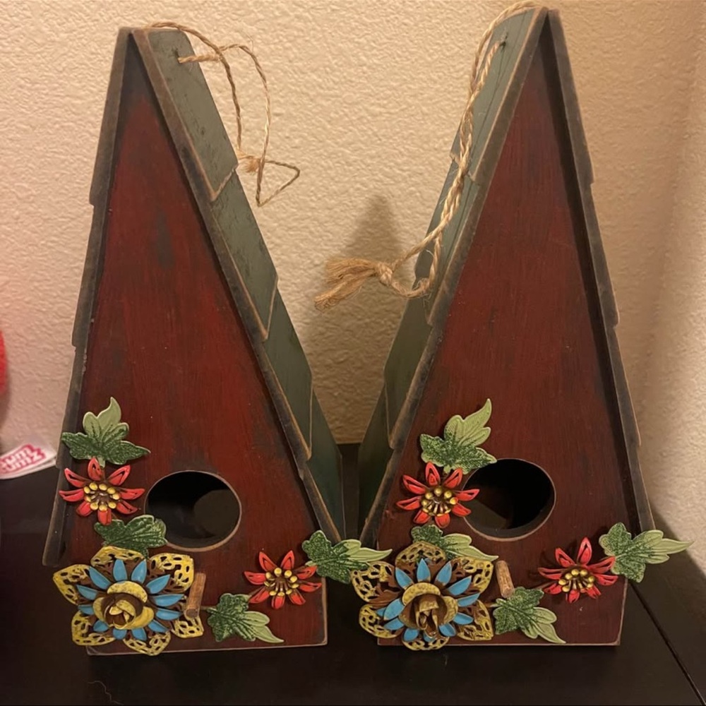 Decorative Wooden Birdhouses with Floral Design
